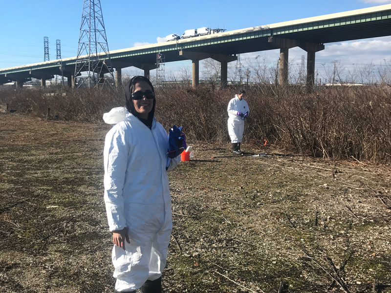 UD alumna Fatemeh Izaditame visits an EPA Superfund-adjacent site in Wilmington to study heavy metal contamination. Collected soil samples showed high levels of arsenic, underscoring the need for the remediation of sites vulnerable to flooding and sea level rise. UD alumna Fatemeh Izaditame visits an EPA Superfund-adjacent site in Wilmington to study heavy metal contamination. Collected soil samples showed high levels of arsenic, underscoring the need for the remediation of sites vulnerable to flooding and sea level rise.