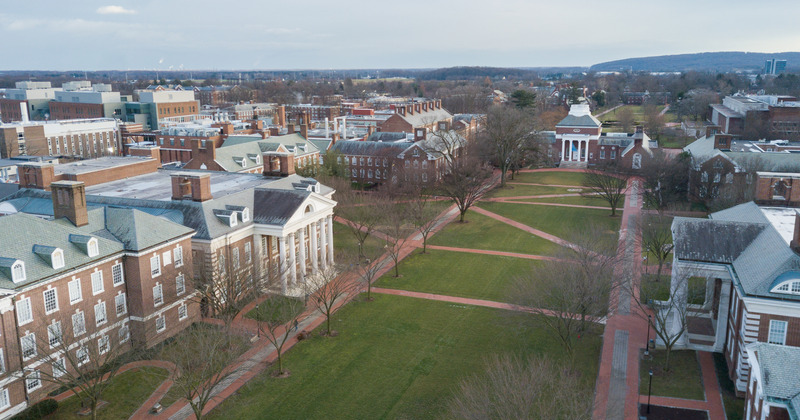 Campus-Drone_Aerials-The_Green-012022 Aerial view of UD's Newark campus