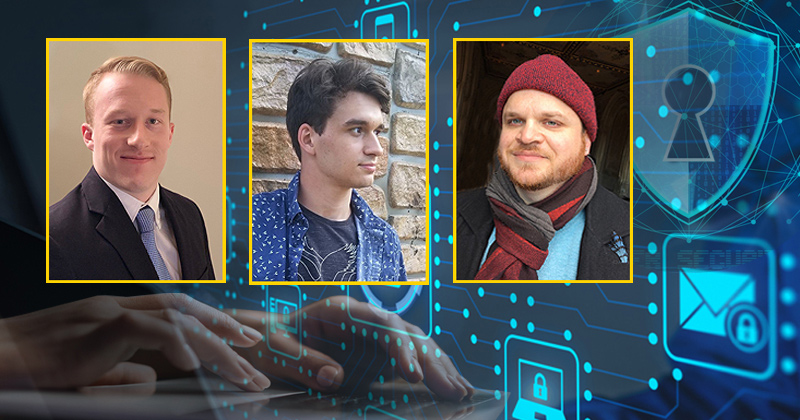 UD grads Casey Rock, Dylan Martin and Jason Reynolds created a virtual network simulation environment that will be used in the new cybersecurity training program they’re teaching.