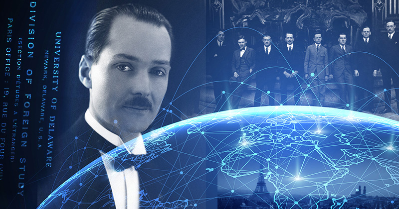 “The common everyday American is beginning to see beyond his home country and is interesting himself in what is going on in all corners of the earth,” UD Prof. Ramond Kirkbride wrote in his Foreign Study Plan, developed in 1921 and realized for the first time in America in July 1923.