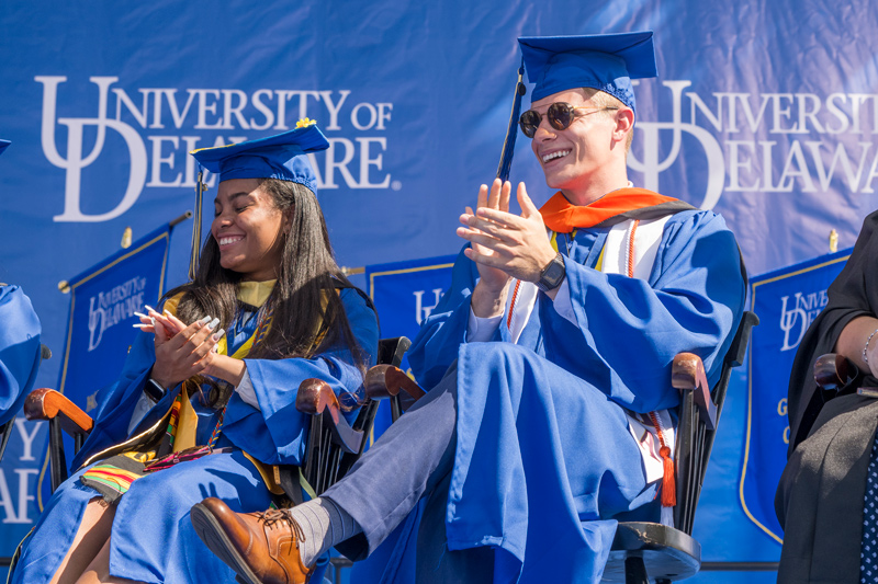 Graduating seniors Aniya Brown (left) and Brenden Swanik were honored by the UD Alumni Association for their academic achievement, leadership, community service.third woman of color to serve in SGA’s highest role. She graduated Saturday with a degree in medical diagnostics in the Honors College.