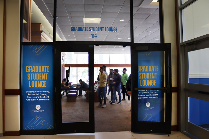 Previously known as the East Lounge or Room 114, the 1,643-square-foot area in the Perkins Student Center was recently designated as the Graduate Student Lounge.