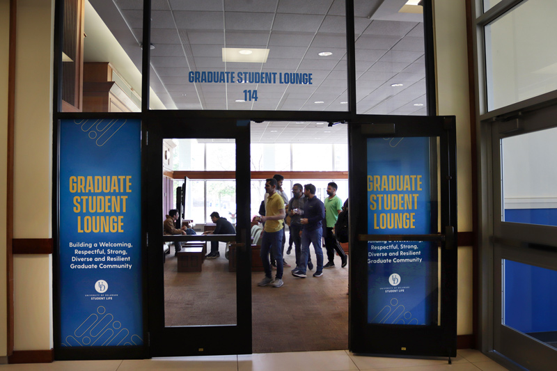 Previously known as the East Lounge or Room 114, the 1,643-square-foot area in the Perkins Student Center was recently designated as the Graduate Student Lounge. Previously known as the East Lounge or Room 114, the 1,643-square-foot area in the Perkins Student Center was recently designated as the Graduate Student Lounge.