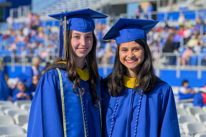 Hailey Selhorst (left) and Anjali Das said they were looking forward to being with friends and classmates one last time before everyone goes their separate ways. 