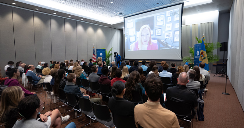 At a University of Delaware event hosted by the Biden Institute, aspiring journalists and students interested in politics participated in a question and answer session with the former White House press secretary and current host of MSNBC's “Inside with Jen Psaki.” At a University of Delaware event hosted by the Biden Institute, aspiring journalists and students interested in politics participated in a question and answer session with the former White House press secretary and current host of MSNBC's “Inside with Jen Psaki.”