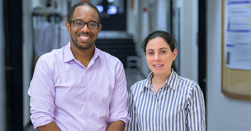 Assistant professors Sheldon Hewlett (left) and Ioanna Fampiou help guide the materials science program. Assistant professors Sheldon Hewlett (left) and Ioanna Fampiou help guide the materials science program.