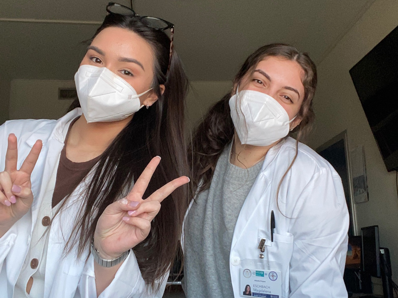Biomedical engineering major Valarie West (left) and Magdalena Eschbach, a medical diagnostics major with a pre-physician assistant concentration, round with local clinicians at San Martino Hospital in Genoa, Italy. Biomedical engineering major Valarie West (left) and Magdalena Eschbach, a medical diagnostics major with a pre-physician assistant concentration, round with local clinicians at San Martino Hospital in Genoa, Italy.