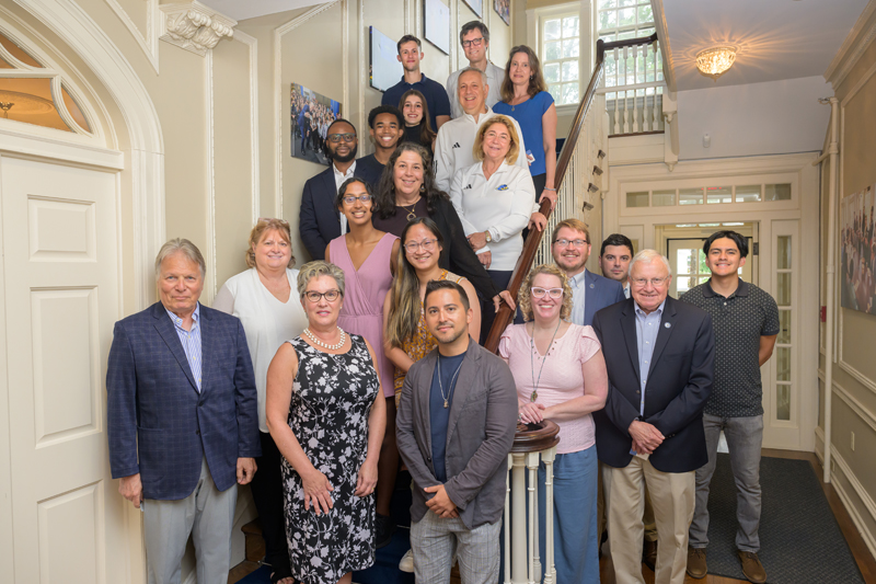 Biden School faculty, staff and SNF Ithaca students join UD President Dennis Assanis and UD First Lady Eleni Assanis at the welcome event.