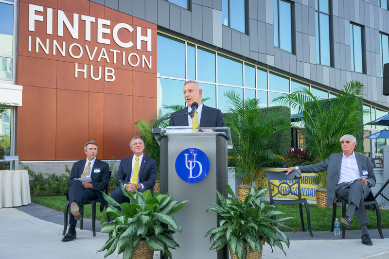 University of Delaware President Dennis Assanis speaks at FinTech Innovation Hub ribbon-cutting.