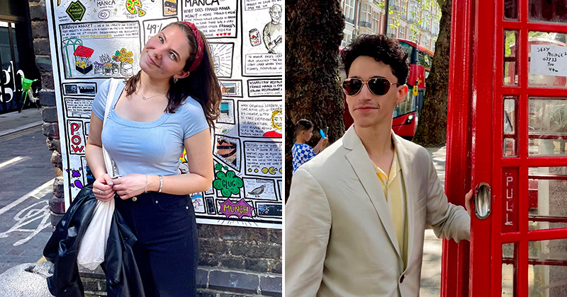 Visual communications students Moira Gervay and Jake Cohen were awarded 2023 Benjamin A. Gilman Scholarships. Visual communications students Moira Gervay and Jake Cohen were awarded 2023 Benjamin A. Gilman Scholarships.