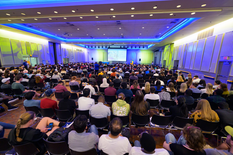 More than 500 students gathered in the Trabant University Center to hear from speakers with crucial tips for making their UD experience the best it can be. More than 500 students gathered in the Trabant University Center to hear from speakers with crucial tips for making their UD experience the best it can be.