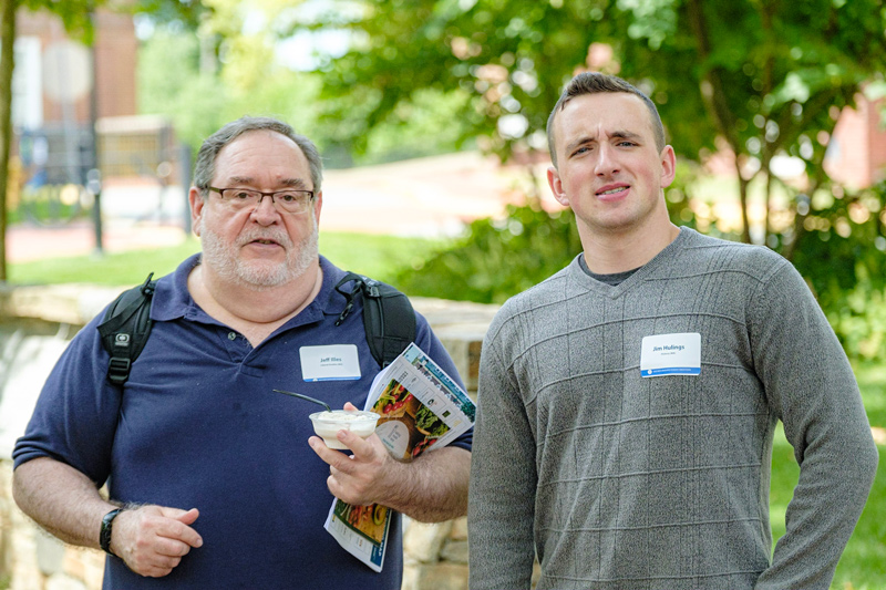 Jeff Illes (left) and Jim Hulings were campus acquaintances and classmates in their undergraduate years; both now are starting their journey as master’s degree candidates. Jeff Illes (left) and Jim Hulings were campus acquaintances and classmates in their undergraduate years; both now are starting their journey as master’s degree candidates.