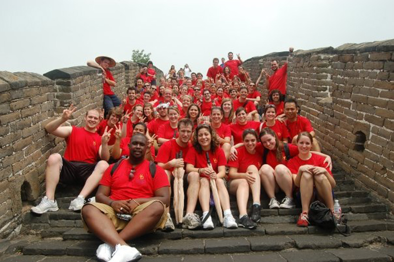 Members of UD Chorale take a break from singing on the Great Wall of China.