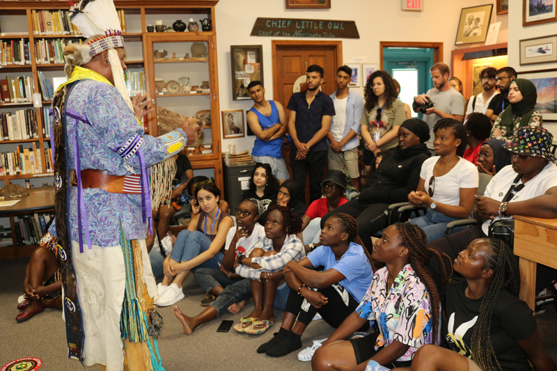 The students learn about the Nanticoke Indians from Herman Jackson at the Nanticoke Indian Museum in Millsboro, Delaware. 