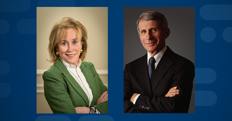 Renowned physician, immunologist and infectious disease researcher Dr. Anthony Fauci will participate in a fireside chat with Valerie Biden Owens, chair of the Biden Institute at the University of Delaware, on Friday, May 3, at 4 p.m. in Clayton Hall. Renowned physician, immunologist and infectious disease researcher Dr. Anthony Fauci will participate in a fireside chat with Valerie Biden Owens, chair of the Biden Institute at the University of Delaware, on Friday, May 3, at 4 p.m. in Clayton Hall.