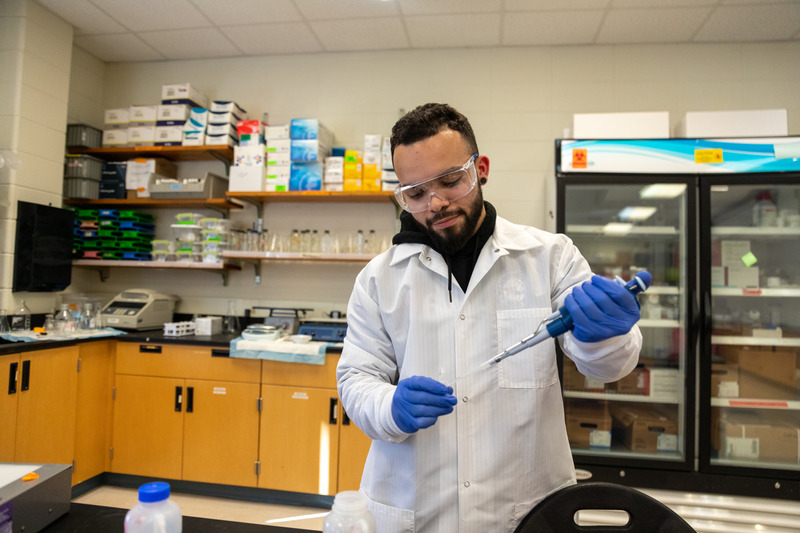 Jake Peluso-Vargas is the first student in the Department of Medical and Molecular Sciences to complete a master’s degree starting at a community college. He will graduate this May with his master’s in medical sciences. 