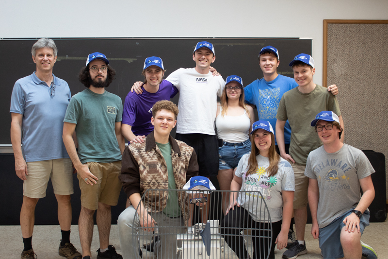 UD’s Eclipse Chasers team includes (back row from left): Professor Edmund Nowak and students Miguel Mercado, Jeffrey Woulfe, Connor Westerman, Millie Dill, Colin Moses, Jarrod Bieber and (front row from left): Kai Winterle, Allison Fantom and Ryan Schmidt.