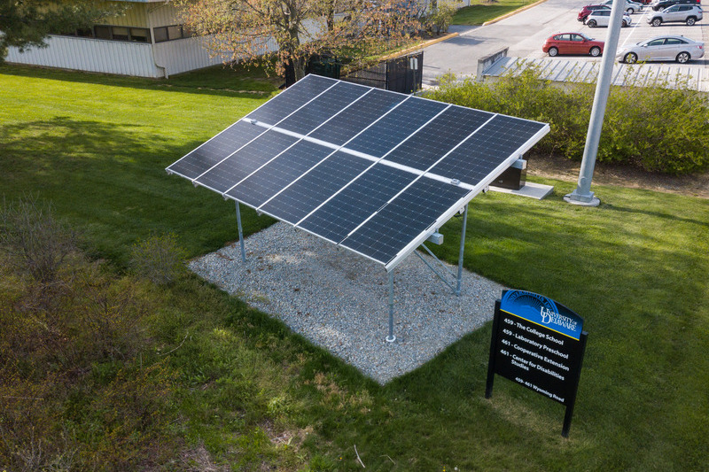 A solar array that incorporates bifacial solar modules (those that absorb the sun’s energy from the top side and the bottom side) was installed outside the Institute of Energy Conversion in 2021, offering new research capacity to students and other researchers. 