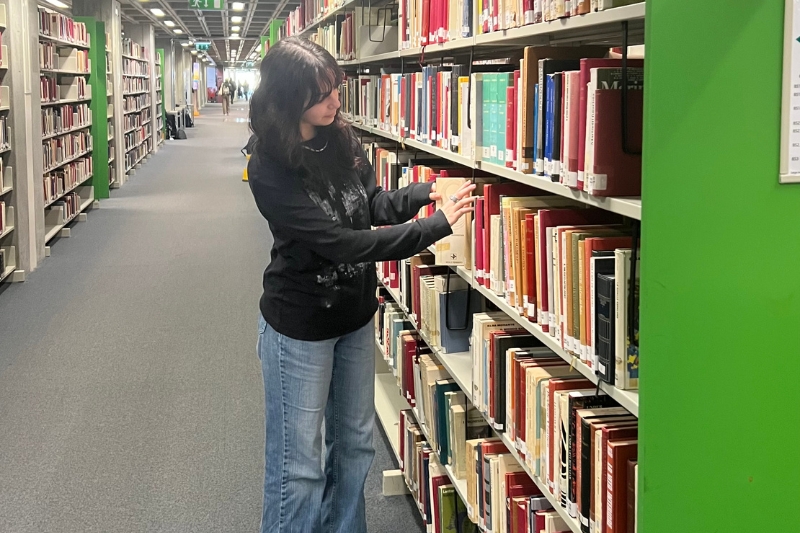 Rowe explores the vast library at University College Dublin during her study abroad. Rowe explores the vast library at University College Dublin during her study abroad.