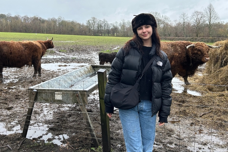 Skyler Rowe, a senior pre-veterinary major at the University of Delaware, studied abroad in Dublin, Ireland, in spring 2024. During an excursion to Scotland, she encountered the Highland cow, a traditional cattle breed from western Scotland. Skyler Rowe, a senior pre-veterinary major at the University of Delaware, studied abroad in Dublin, Ireland, in spring 2024. During an excursion to Scotland, she encountered the Highland cow, a traditional cattle breed from western Scotland.
