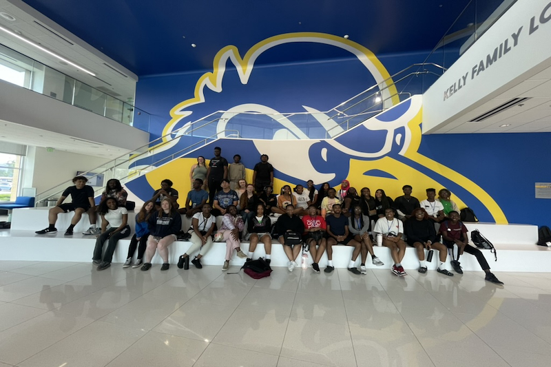 As part of their time at the University of Delaware, Upward Bound participants visited UD's athletics department, where they learned about a variety of sports related jobs including athletic training, strength and conditioning, nutrition, media relations and sports analytics. As part of their time at the University of Delaware, Upward Bound participants visited UD's athletics department, where they learned about a variety of sports related jobs including athletic training, strength and conditioning, nutrition, media relations and sports analytics.