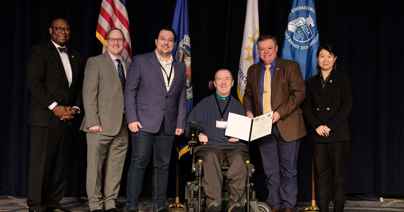 Tsoutsos (third from left) and Barner (third from right) at the SFS awards ceremony, which took place earlier this year during the program’s annual career fair. 