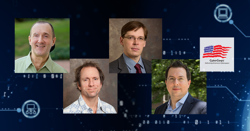UD’s new “Defending cyberspace through active learning” SFS program, which includes $3.4 million over five years, is led by PI Kenneth Barner (far left) and co-PIs (from second left to far right) Stephan Bohacek, Andrew Novocin and Nektarios Tsoutsos.