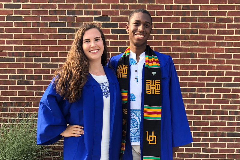 Joshua and Megan Clarke at Commencement in 2018.