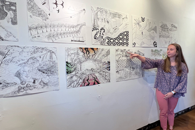 Maci Carter presented her final montage for landscape drawing on the group’s final presentation day at Casa Caminhoa.