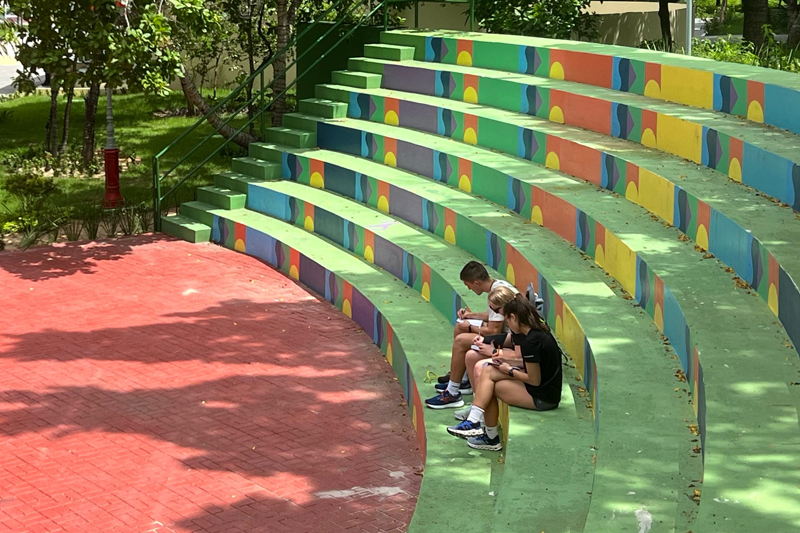 Students sketch on steps at a skate park in Manaus, a city in the Amazon region. 