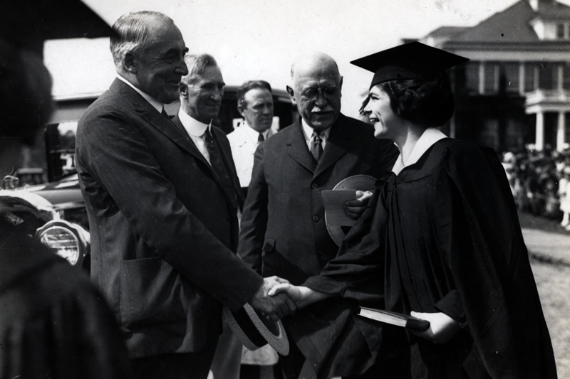 Warren G. Harding spoke briefly to students, trustees, faculty and community members following the Women’s College Commencement Ceremony in 1923.