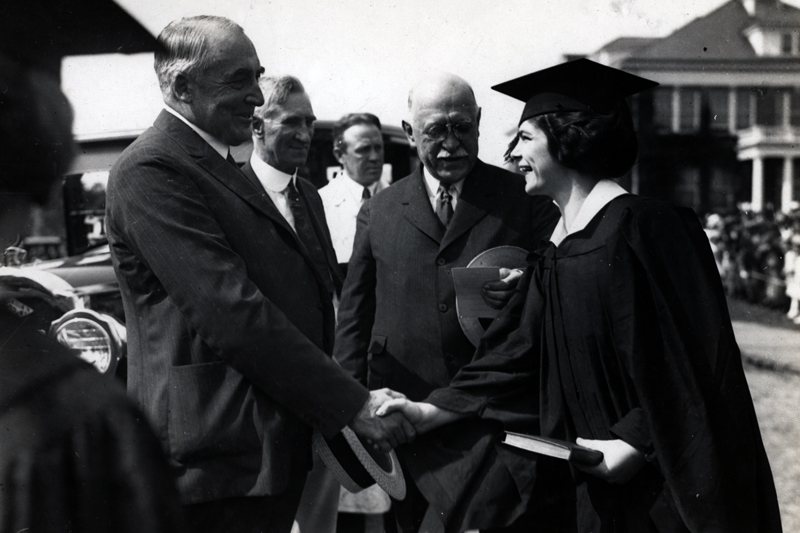 Warren G. Harding spoke briefly to students, trustees, faculty and community members following the Women’s College Commencement Ceremony in 1923. Warren G. Harding spoke briefly to students, trustees, faculty and community members following the Women’s College Commencement Ceremony in 1923.