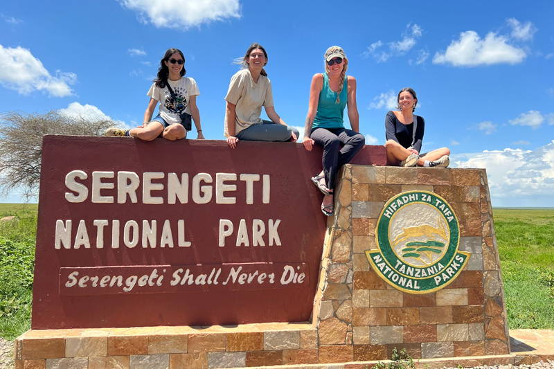 UD students in the program posed at the entrance to Serengeti National Park, an internationally known wildlife area in northern Tanzania.