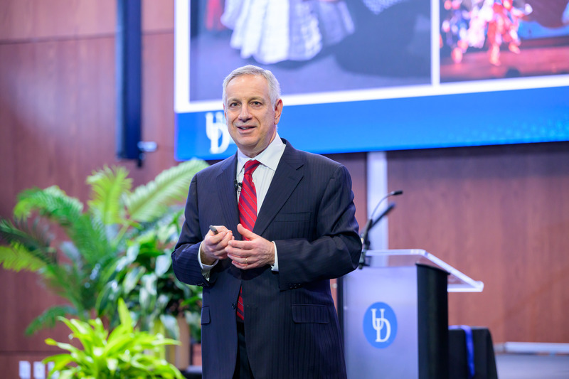 UD President Dennis Assanis speaks at the Board of Trustees semiannual meeting