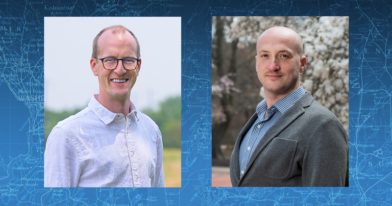 Kyle Davis (left), assistant professor of geography and spatial sciences and plant and soil sciences, and Kenneth Shores, assistant professor in the School of Education, are the 2023 Gerard J. Mangone Young Scholars