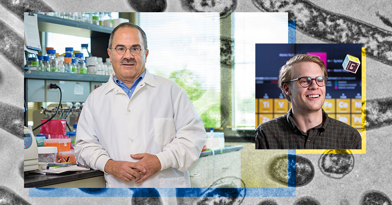 Unidel Eugene du Pont Chair Professor Eleftherios “Terry” Papoutsakis (left) and doctoral candidate John Hill discovered a new mechanism for bacterial evolution Unidel Eugene du Pont Chair Professor Eleftherios “Terry” Papoutsakis (left) and doctoral candidate John Hill discovered a new mechanism for bacterial evolution