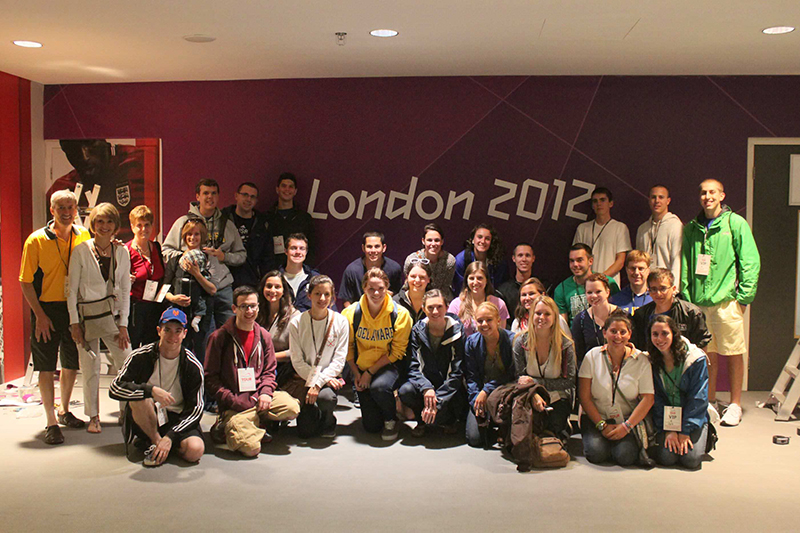 Steve Goodwin (far left), associate professor of health behavior and nutrition sciences, led a group of students on a study abroad to the London Olympics in 2012. Steve Goodwin (far left), associate professor of health behavior and nutrition sciences, led a group of students on a study abroad to the London Olympics in 2012.