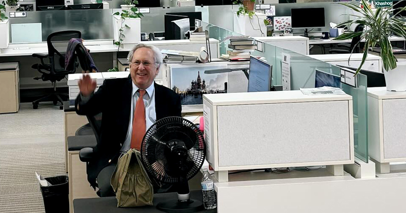 David Hoffman in the newsroom on the day of the 2024 Pulitzer announcement, following an in-house reception. David Hoffman in the newsroom on the day of the 2024 Pulitzer announcement, following an in-house reception.
