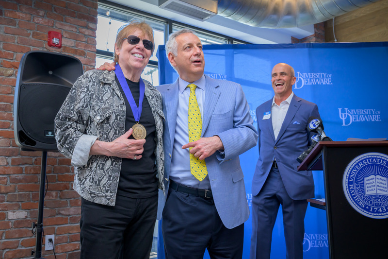 George Thorogood received the University of Delaware’s Medal of Distinction — UD’s highest non-academic honor — in a June 21 ceremony at the Hyatt Hotel on Newark’s Main Street. George Thorogood received the University of Delaware’s Medal of Distinction — UD’s highest non-academic honor — in a June 21 ceremony at the Hyatt Hotel on Newark’s Main Street.
