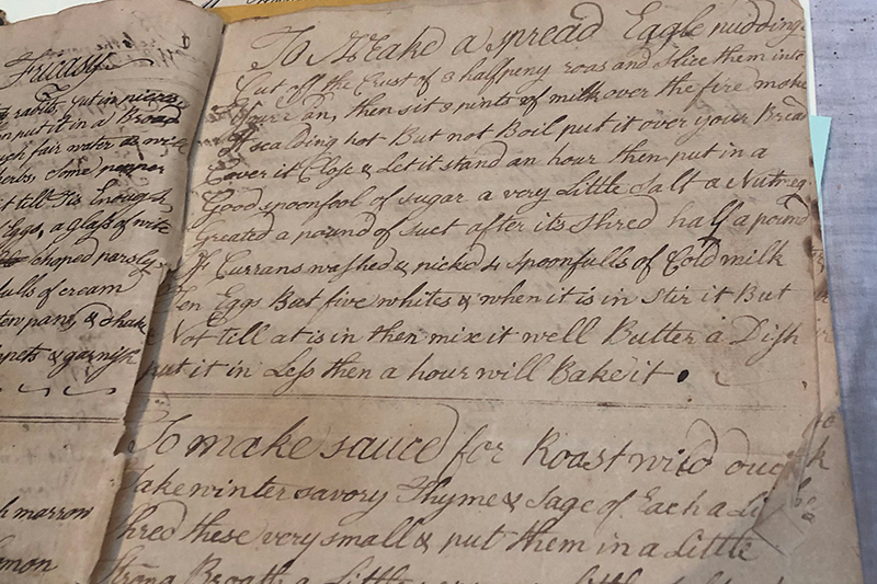 The recipe for spread eagle pudding in Margot Bolton’s manuscript dates back to the 1700s.