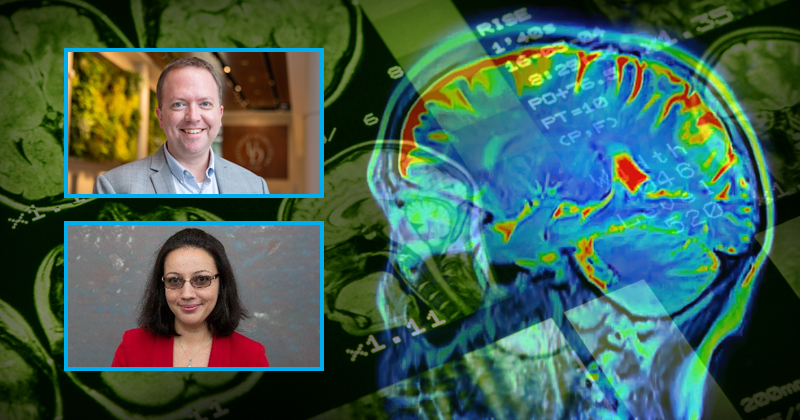 Montage of brain scans with Curtis Johnson and Roxana Burciu