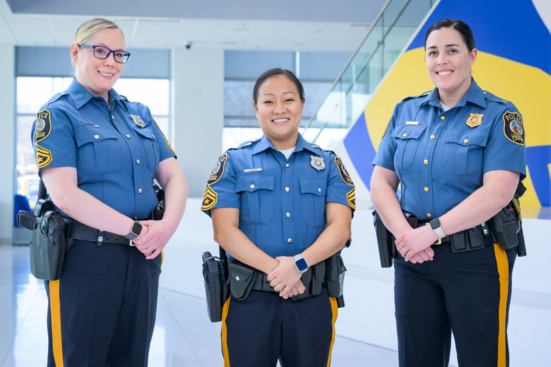 From left, Master Corporal Alaina Battle, Master Corporal Shannon Hummel and Lieutenant Adrienne Benevento are three of 13 women officers employed by the University of Delaware Police Department.