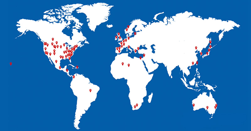 The pins on the map represent areas where UD’s Library, Museums and Press has sent materials to and received materials from through the Interlibrary Loan service to aid researchers worldwide in finding the exact resource they need. The pins on the map represent areas where UD’s Library, Museums and Press has sent materials to and received materials from through the Interlibrary Loan service to aid researchers worldwide in finding the exact resource they need.