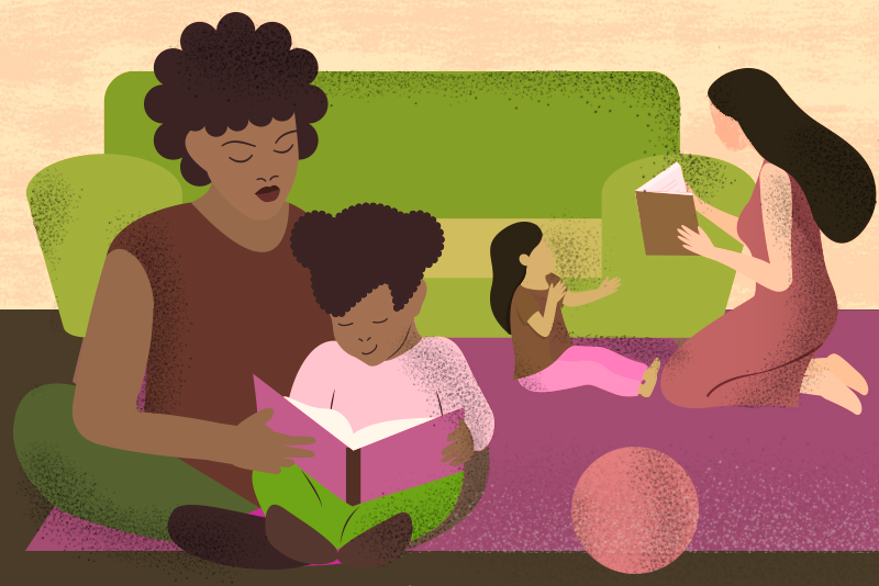 illustration of people reading to children illustration of people reading to children
