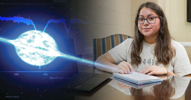 For Marisol Catalan Olais, a senior McNair Scholar at the University of Delaware, astrophysics combines the things she loves most — such as math and astronomy. Her undergraduate research with Associate Prof. Véronique Petit has made her eager to pursue doctoral studies. For Marisol Catalan Olais, a senior McNair Scholar at the University of Delaware, astrophysics combines the things she loves most — such as math and astronomy. Her undergraduate research with Associate Prof. Véronique Petit has made her eager to pursue doctoral studies.