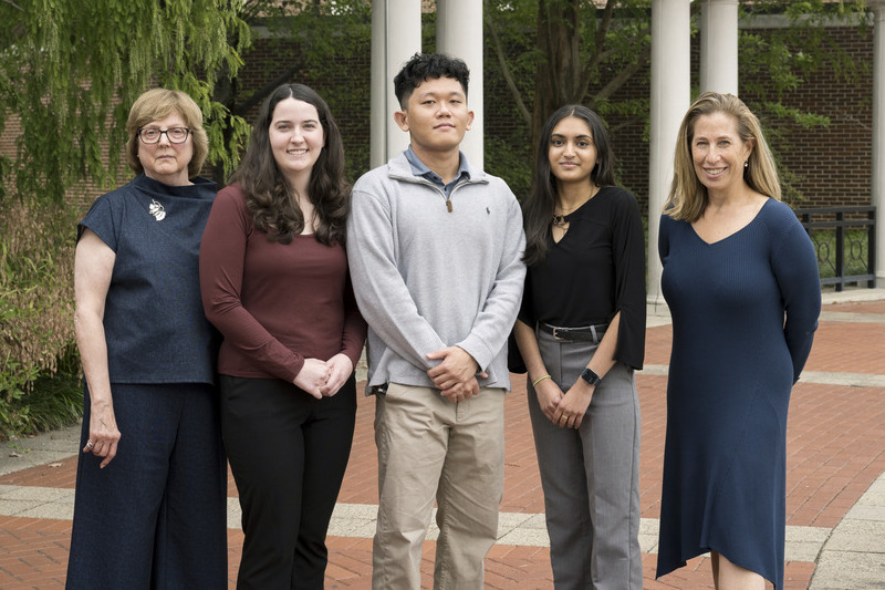 Senior Accounting Majors Ritu Patel (right center), Chris Soelaimann (center) and Lindsey Hallett (left center) were selected as Public Company Accounting Oversight Board (PCAOB) scholars for the 24-25 academic year. The students will receive a $15,000 award and pose outside of Purnell Hall with the professors that nominated them Deb Dragone, senior instructor of accounting, (far left) and Carolyn Levine, professor of accounting and chair of the Accounting and MIS Department at UD’s Alfred Lerner College of Business and Economics (far right). Senior Accounting Majors Ritu Patel (right center), Chris Soelaimann (center) and Lindsey Hallett (left center) were selected as Public Company Accounting Oversight Board (PCAOB) scholars for the 24-25 academic year. The students will receive a $15,000 award and pose outside of Purnell Hall with the professors that nominated them Deb Dragone, senior instructor of accounting, (far left) and Carolyn Levine, professor of accounting and chair of the Accounting and MIS Department at UD’s Alfred Lerner College of Business and Economics (far right).