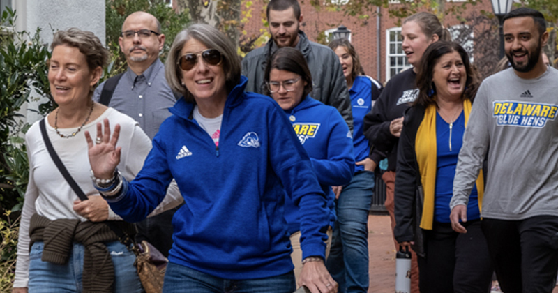Employees walking
