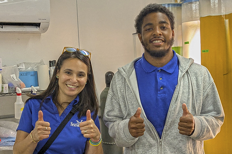 UD undergraduate Theodore McKinney (pictured right) worked with Delaware Sea Grant and Emily Maung-Douglass (left) as an intern with Delaware Sea Grant's Community Engaged Internship (CEI) program. 