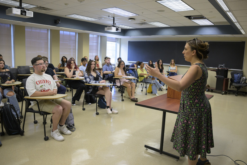 Carla Merino-Rajme, assistant professor of philosophy, teaches Philosophy of Mind, on her first day at UD. Carla Merino-Rajme, assistant professor of philosophy, teaches Philosophy of Mind, on her first day at UD.