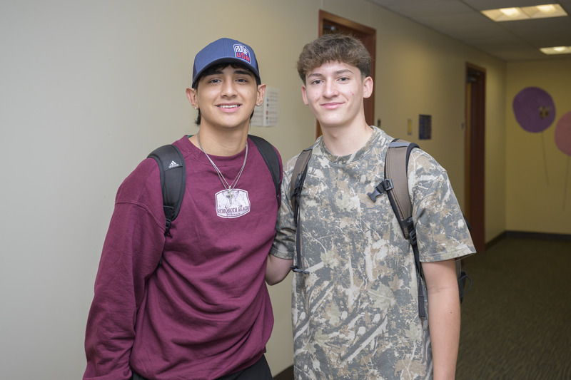 Cousins and new roommates Andrew Bradley (right) and Stefano Elera settle into their new residence hall. Cousins and new roommates Andrew Bradley (right) and Stefano Elera settle into their new residence hall.